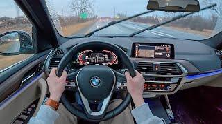 2020 BMW X3 xDrive30i (Bridgestone Potenza RE980AS+) - POV Rainy Evening Drive (Binaural Audio)