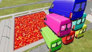 Cars vs Lava Pools Monster Truck, School Bus, Lego Cars #70 – BeamNG.Drive | BeamNG-Destruction