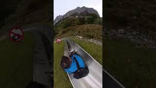 Insane speed on Alpine Slide in Switzerland going wrong on first attempt