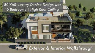 80X60 Feet Duplex House Design | 4800 Sqft House Plan with Exterior and interior walkthrough