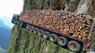 Extreme Dangerous Monster Logging Wood Truck Driving Skills, Climbing Loading Truck Heavy Equipment