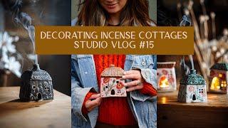 Pottery Studio Vlog 15 - Floral underglaze painting and carving in celestial designs on my cottages