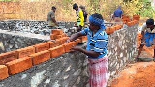 Amazing! Basement Belt Design Brick Work Techniques-Using by sand and cement mixer