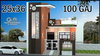 25 x 36 100 Square Gaz East facing House Design With Vastu, Small Villa Design, Gopal Architecture