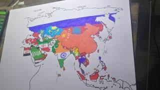 Drawing Asia Flag map | Asian countries flag map drawing