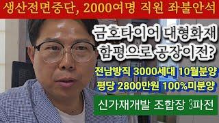 불에 탄 금호타이어 직원 2300여명 일자리 노심초사. 더현대광주 3000세대 10월 분양 적정 분양가는? 미분양 우려 높다. 신가조합장 3파전.