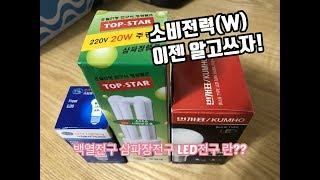 LED전구 삼파장전구 백열전구 에 대해서 설명!! 소비전력 와트 밝기 알고 쓰자! Introduction to various light bulbs in Korea