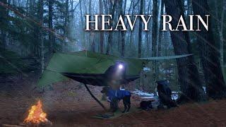 Solo Hammock Camping in Heavy Rain - Tarp Shelter Overnight