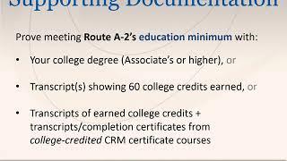 Eligibility Route A-Path 2 to Earn the CTR Credential