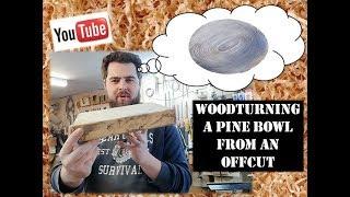 Woodturning a shallow pine bowl scorched and liming wax