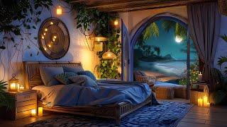  Fall Asleep in a Cozy Beach House | Summer Night Ambience | Ocean Waves and Crickets