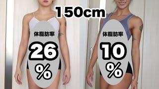 【体型比べ】体脂肪26%と10%の体の変化がすごい...