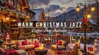 Snow Falling with Warm Christmas Jazz Music 2025 to Relax,Good Mood at Cozy Christmas Porch Ambience