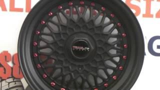 DUBSandTIRES.com 15 inch Traklite Crosstread Black Red Tuner BBS Replica Hellaflush Rims