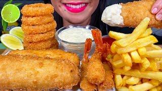 ASMR FISH AND CHIPS, SHRIMP TEMPURA, ONION RINGS, MUKBANG MASSIVE Eating Sounds