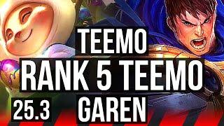 TEEMO vs GAREN (TOP) | Rank 5 Teemo, 2300+ games, 8/2/9 | NA Challenger | 25.3