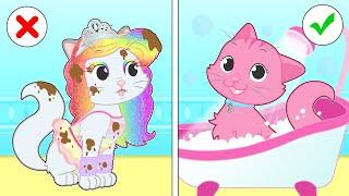 BABY PETS 🫧 Kira takes a Colored Bubble Bath