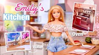 Emily’s NEW Kitchen! Making a Barbie Doll Room! Fridge| Oven| Sink| Drawers| Cabinets| & More