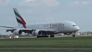 (4K)  Emirates A380 landing at Amsterdam Schiphol