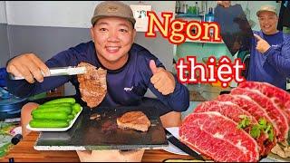 Lần đầu tiên làm món Bò tảng nướng đá hoa cương. Ăn rất ngon.thơm đủ 4 vị