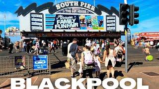 Walk in BLACKPOOL England | Pleasure Beach and Full South Pier