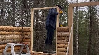 Building an off grid log cabin in the wilderness , exploration, survival, woodwork