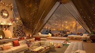 Warm Christmas Night 2025 with Cozy Fireplace & Snowing Ambience  Christmas Jazz Music to Relaxing