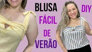 BLUSA COM DETALHE BUSTO E ALÇAS DE AMARRAR CORTE E COSTURA FÁCIL SEM MOLDE PARA INICIANTES #blusas