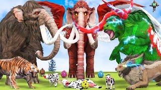 10 Mammoth Elephant Buffalo Cow vs Zombie Bull vs Giant Lion Tiger Dinosaur Attack Cow Save Mammoth