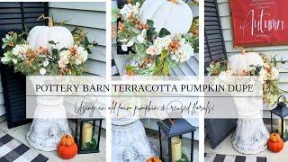 POTTERY BARN TERRACOTTA PUMPKIN DUPE/FALL FLORAL URN ARRANGEMENT/HIGH END DIY/BUDGET DECOR/FALL 2024