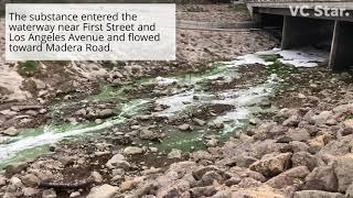 Green water flows in Arroyo Simi Valley, CA