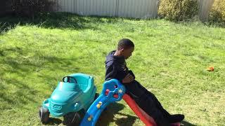 Safety With Conjay - Going back on a baby slide and landing on a baby cart 