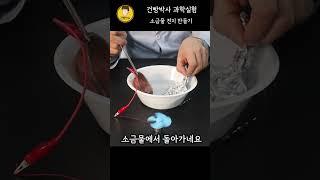 소금물에 달고나 국자와 알미늄호일을 넣으면 모터가 돌아가요