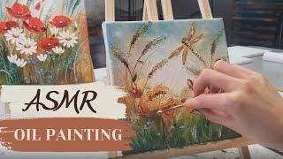 ASMR | Paint with me | Oil painting summer meadow for begginers (no talking)