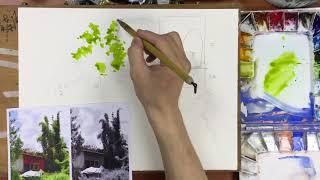 侯彥廷水彩分享：畫樹要點示範    watercolor landscape painting demonstration by Hou Yan-Ting