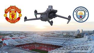 Flying from Manchester United's Stadium to Manchester City's Stadium