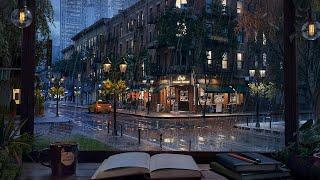 New York Coffee Shop Ambience / Rain and Distant Thunder Sounds for Study and Relaxation