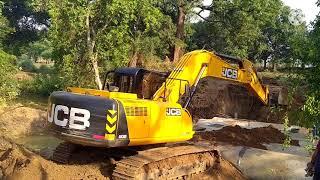 JCB Excavator pulling in working Hard work video !! up down working on the road construction video