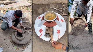 Village Men Making Stove From Old Plastic Can