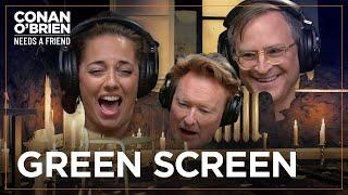 Conan, Sona, & Gourley Mess Around On A Green Screen | Conan O'Brien Needs A Friend