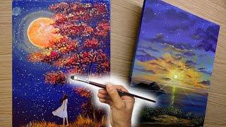 2 Ideas to Paint a Landescape whit Light/ Time lapse/Acrylic Painting Step by Step