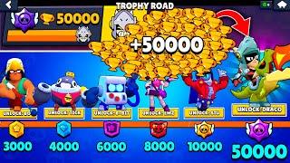 NONSTOP to 50000 TROPHIES Without Collecting TROPHY ROAD + New Brawler DRACO - Brawl Stars