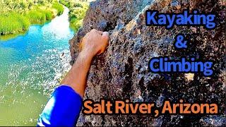 Kayaking and Rock Climbing on the Salt River, Arizona.