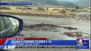 Road cleared after flash flooding along I-15 in Millard County