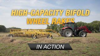 The VRB12, VRB14, and VRB16 high-capacity bifold wheel rakes in action