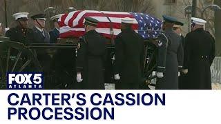 Carter casket loaded onto horse-drawn carriage | FOX 5 News