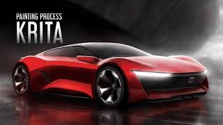 Krita : Concept Car / Automotive Illustration ( Digital Painting Timelapse / Speed Painting)