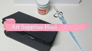 Art supplies haul: using a glass dip pen with white ink on black paper - sketch time lapse