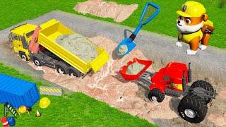 Diy tractor making road with fully loaded truck science project