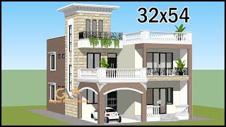 32x54 3D House Plan With Elevation Design, 32*54 5BHK Ghar ka plan With Classic, Gopal Architecture